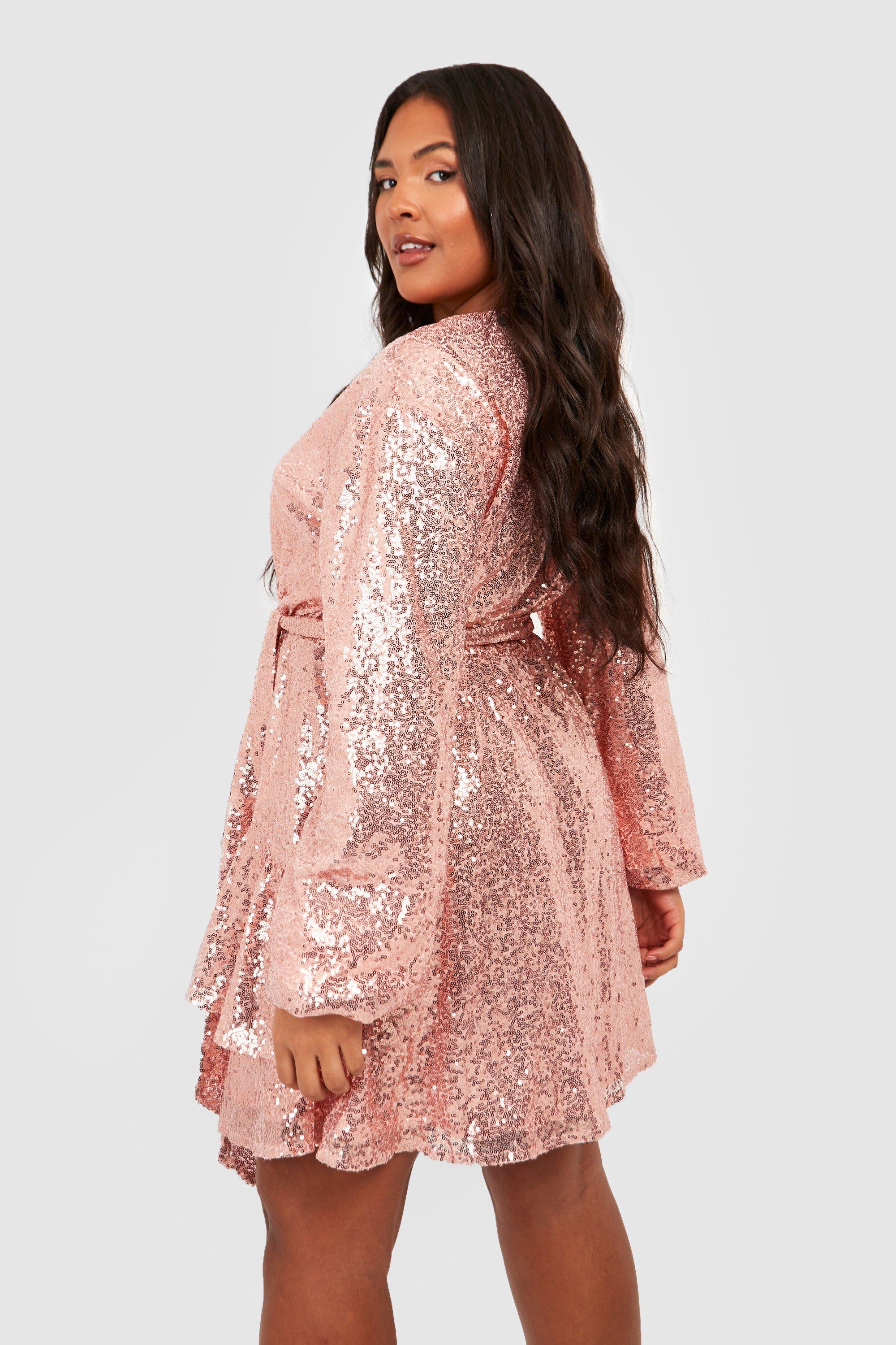 Plus Plunge Ruffle Hem Sequin Skater Dress boohoo